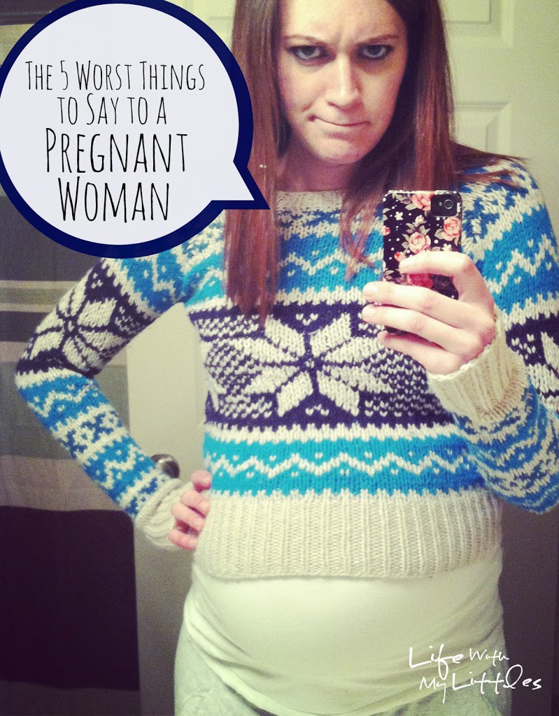 The 5 Worst Things to Say to a Pregnant Woman: Five things you should never EVER say to a pregnant woman. These five worst things to say to a pregnant woman are awful! Don't ever say any of these to someone who is pregnant!