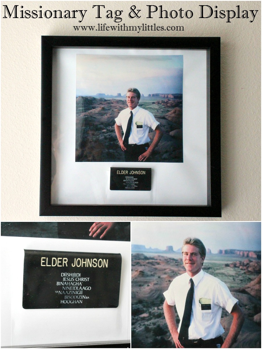 DIY Missionary Tag Display: An easy way to display your missionary's tag along with a picture to help them remember their mission! The perfect Father's Day gift!