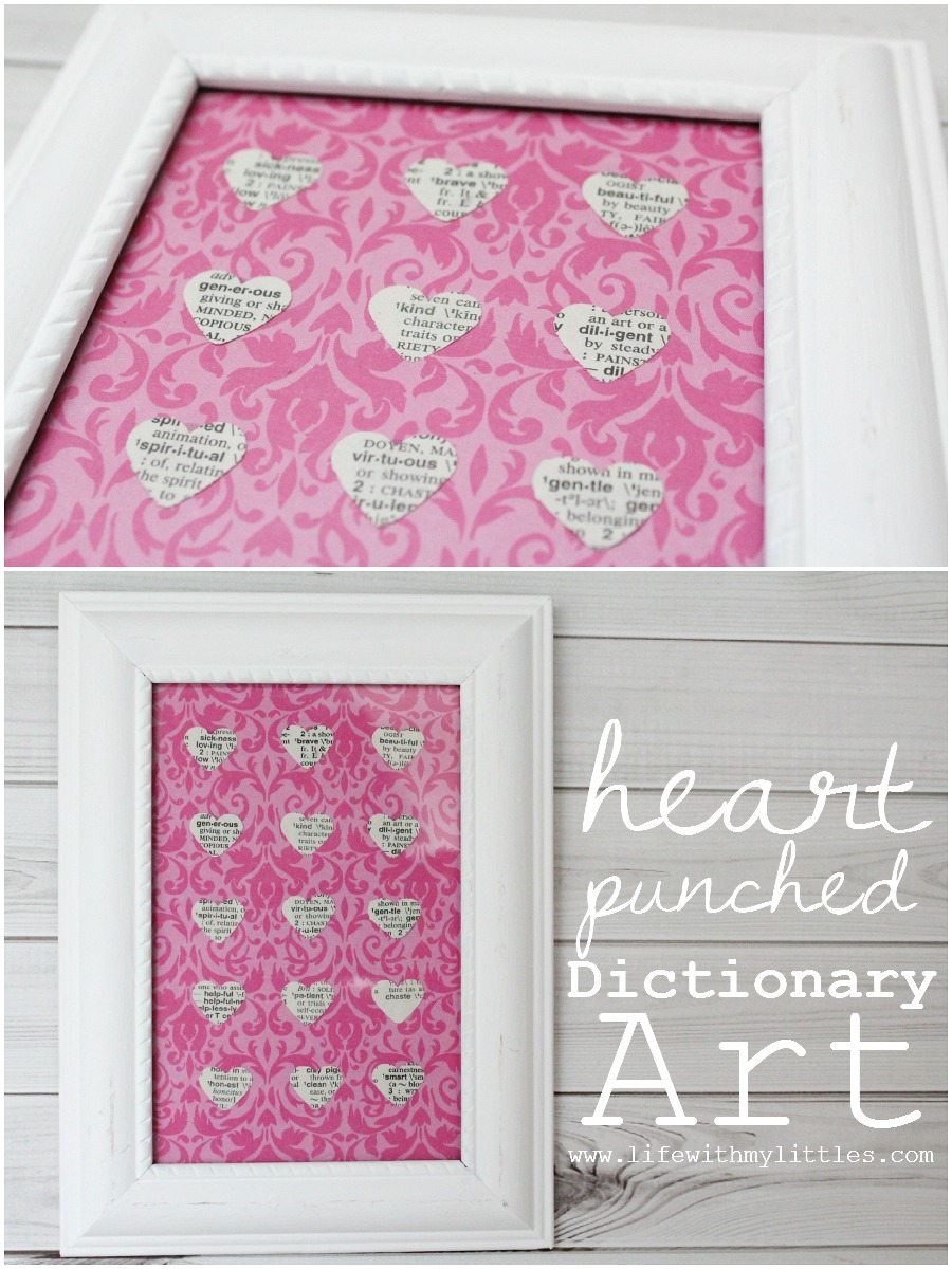 Easy Heart-Punched Dictionary Art: A beautiful, easy, and cute way to decorate a baby girl's nursery.