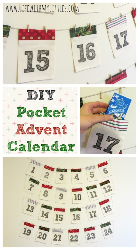DIY Advent Calendar Garland: Simple fabric pockets make up this cute and easy Christmas advent calendar! DIY Advent Calendar Garland: Simple fabric pockets make up this cute and easy Christmas advent calendar!