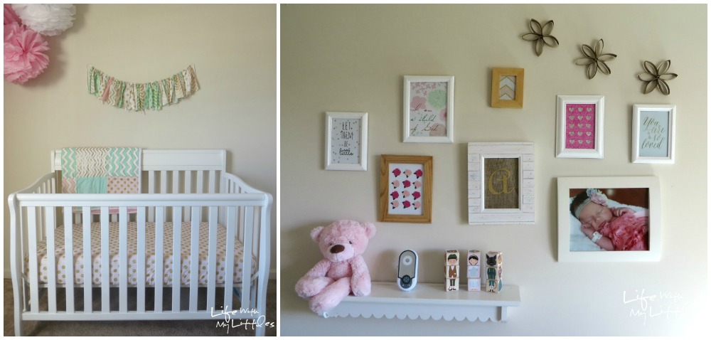 DIY Gold, Mint, and Pink Nursery: A simple, cheap baby girl nursery using a cute color scheme and lots of DIY projects!