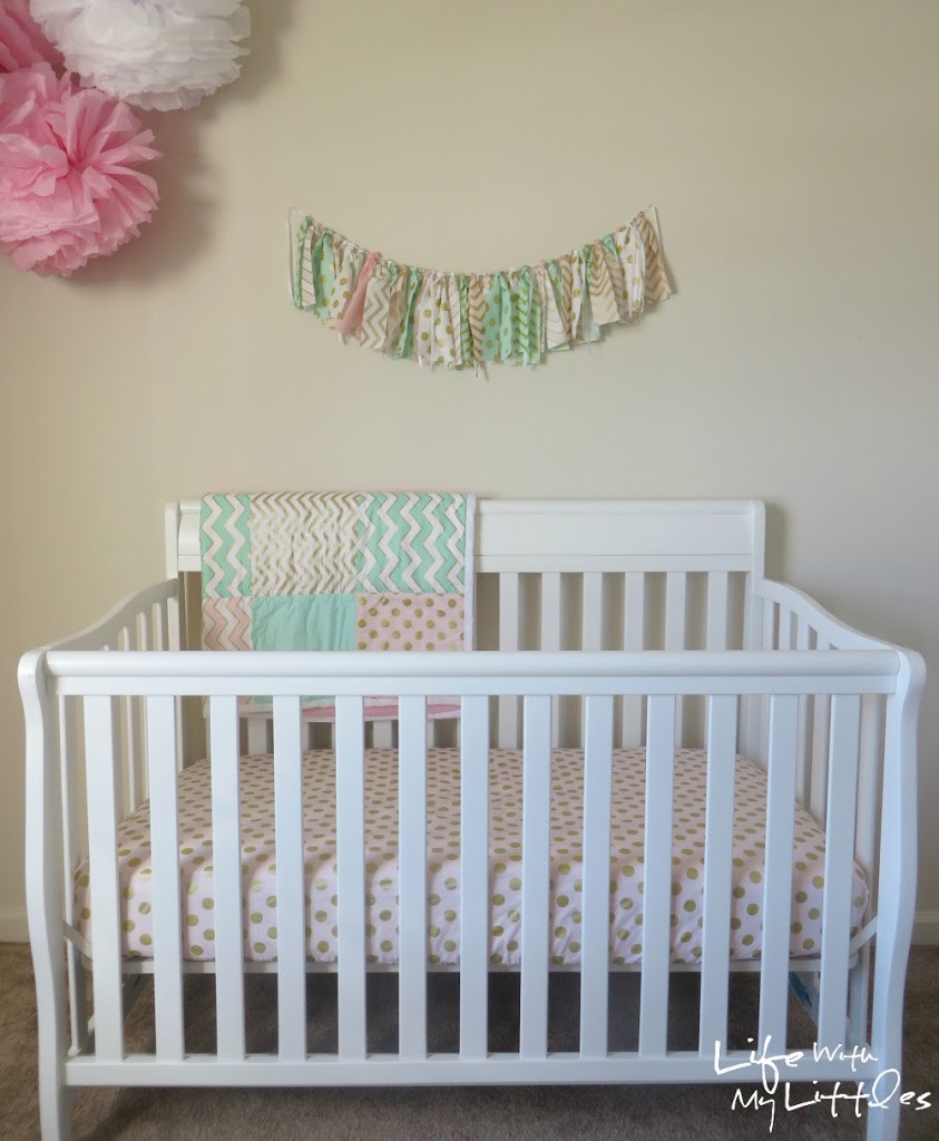 DIY Gold, Mint, and Pink Nursery: A simple, cheap baby girl nursery using a cute color scheme and lots of DIY projects!