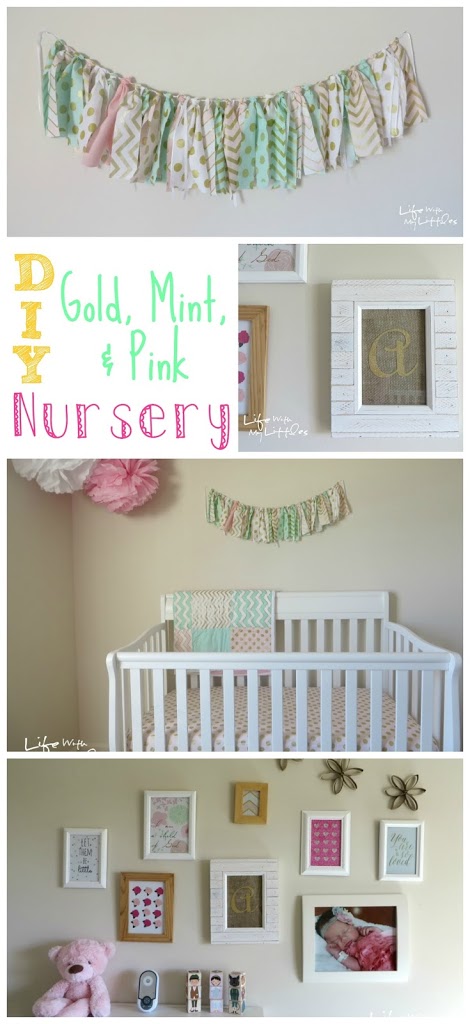 DIY Gold, Mint, and Pink Nursery: A simple, cheap baby girl nursery using a cute color scheme and lots of DIY projects!