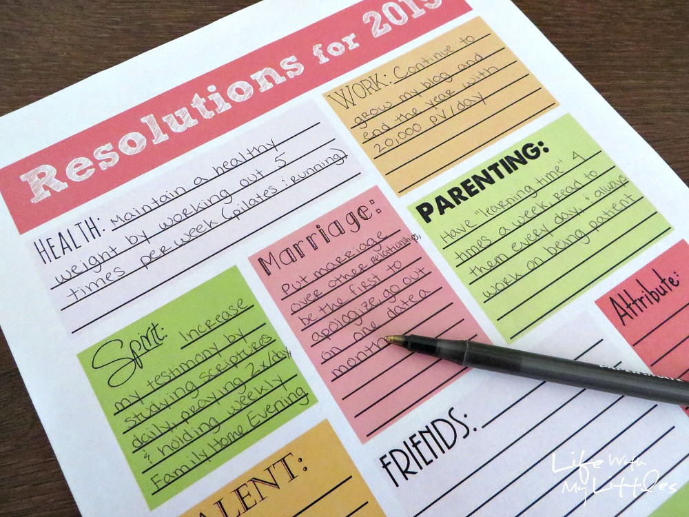 Free 2015 New Year's Resolution Printable! Includes categories like health, work, spirit, marriage, parenting, talent, friends, attribute, and two blanks! Free 2015 New Year's Resolution Printable! Includes categories like health, work, spirit, marriage, parenting, talent, friends, attribute, and two blanks!