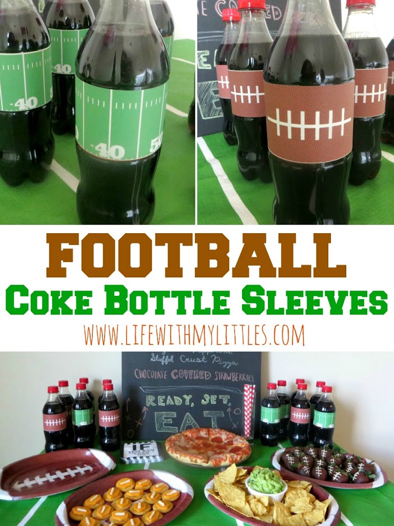Dress up your Coca-Cola bottles with these free football bottle sleeve printables! Plus some great ideas for your game day food table! Dress up your Coca-Cola bottles with these free football bottle sleeve printables! Plus some great ideas for your game day food table!