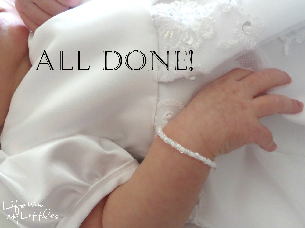 Here's another way to repurpose your wedding dress: make a bracelet with the beads for your daughter!