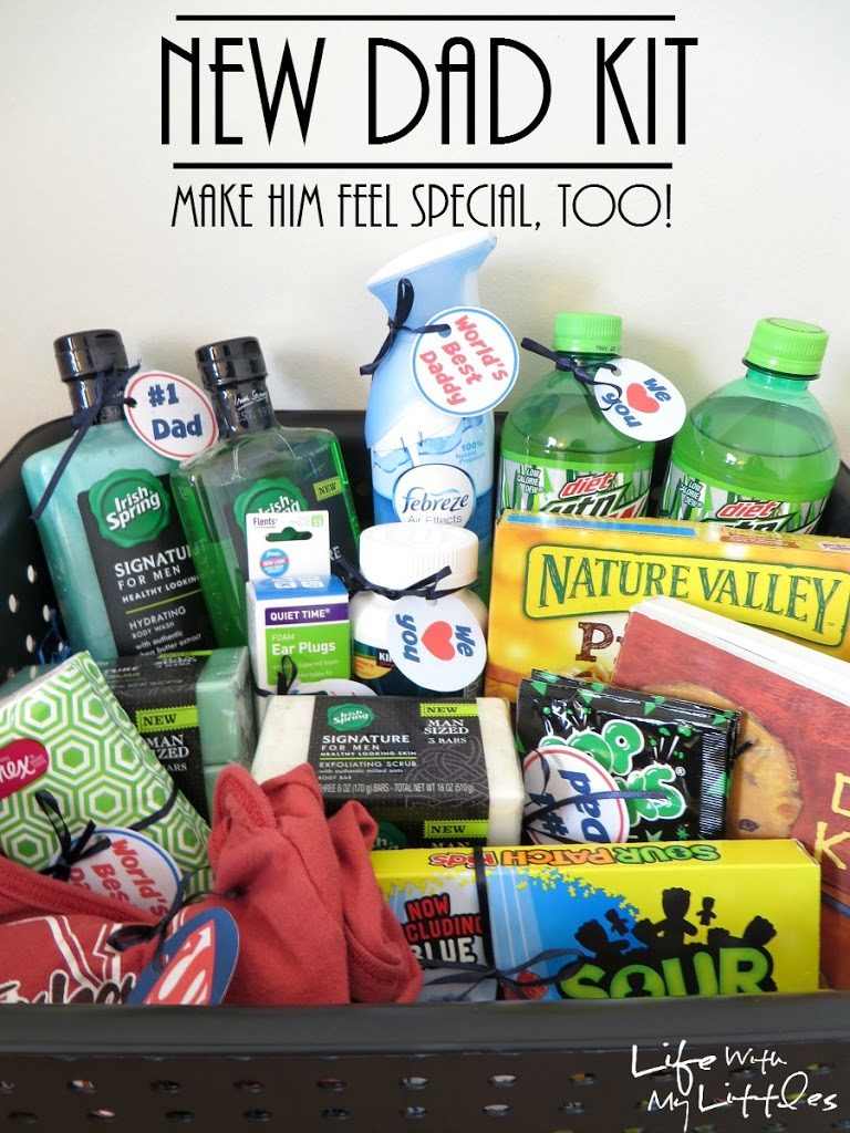 New Dad Kit with free printable tags. Make Daddy feel special with these great ideas for things to put in your kit! Perfect for a baby shower! New Dad Kit with free printable tags. Make Daddy feel special with these great ideas for things to put in your kit! Perfect for a baby shower!