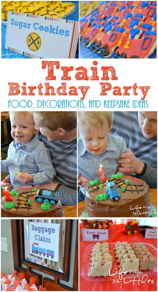 Ideas for a little boy train birthday party. Complete with food ideas, decorations, party favors, and keepsake ideas!