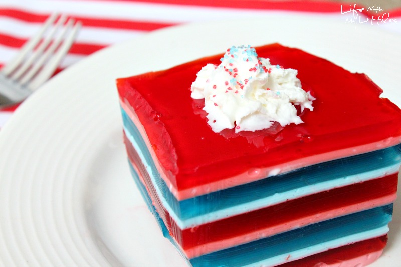 This patriotic layered jello salad is perfect for the Fourth of July or any summer barbecue! It's super easy and looks beautiful!