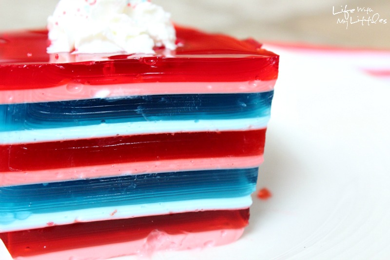 This patriotic layered jello salad is perfect for the Fourth of July or any summer barbecue! It's super easy and looks beautiful!