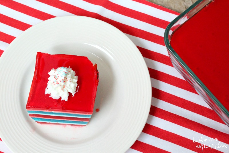 This patriotic layered jello salad is perfect for the Fourth of July or any summer barbecue! It's super easy and looks beautiful!