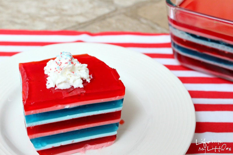 This patriotic layered jello salad is perfect for the Fourth of July or any summer barbecue! It's super easy and looks beautiful!