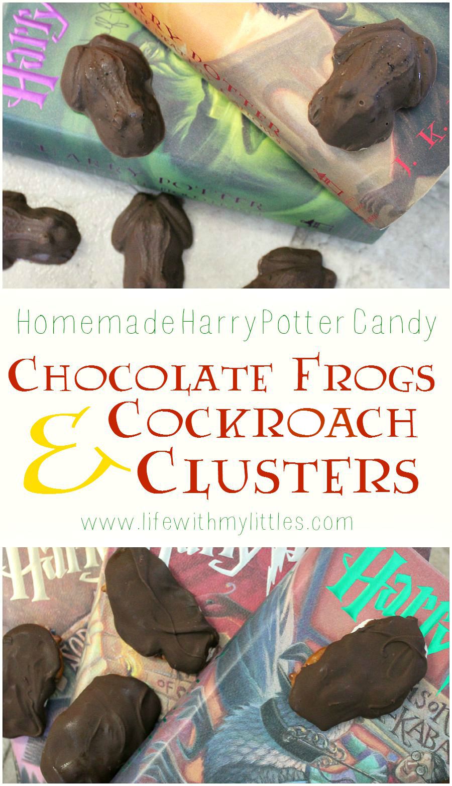 Homemade Harry Potter candy: learn how to make chocolate frogs and cockroach clusters! The perfect Harry Potter desserts!