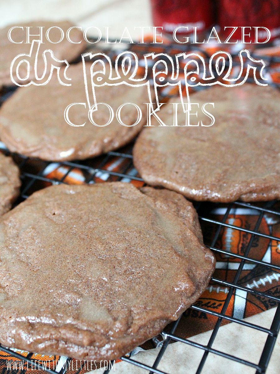 These chocolate glazed Dr Pepper cookies are the perfect tailgating dessert! So soft and chewy, and the Dr Pepper and chocolate go together so well! They are the best!