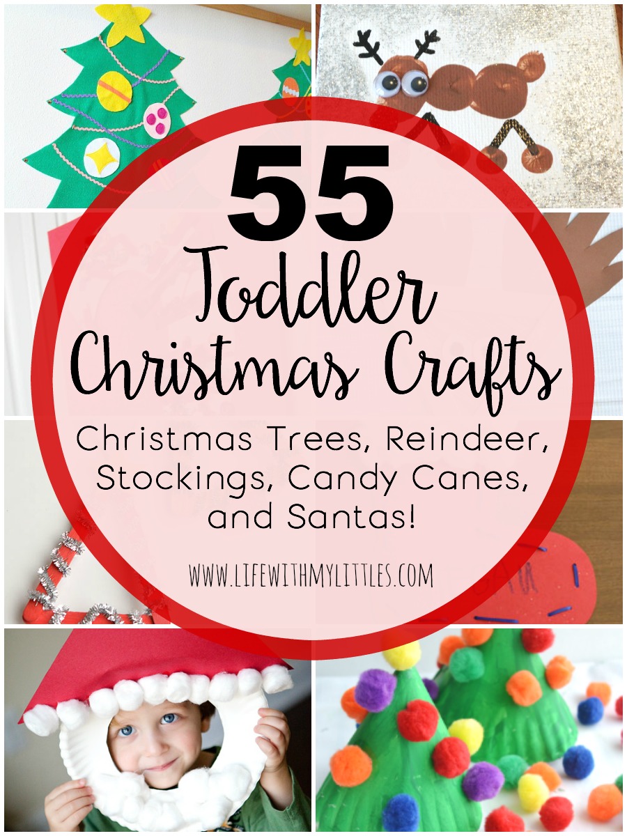 55 toddler Christmas crafts perfect for the holidays! Christmas tree crafts, reindeer crafts, stocking crafts, candy cane crafts, and Santa crafts! Easy, fun, and simple!
