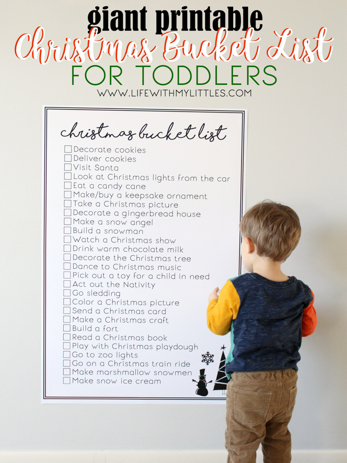 This free giant printable Christmas bucket list for toddlers is awesome! Great toddler-friendly Christmas activities that your whole family will enjoy! And the giant poster printable is so cool!
