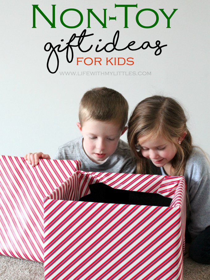 Tired of your kids getting toys for Christmas and only playing with them for a few weeks? Here's a great list of 24 non-toy gift ideas for kids to help you come up with ideas of what to get them! Send it to your family members so they'll be on board, too!