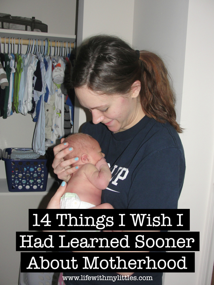 Ever wish you could go back in time and tell yourself words of wisdom? This is that post for moms! 14 things I wish I had learned sooner about motherhood, written by a mom of three.