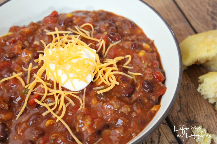 The best and easiest chili recipe to help you win any chili cook-off! Five ingredients, it cooks in a crock pot, and it'll warm you right up on cold, winter days!