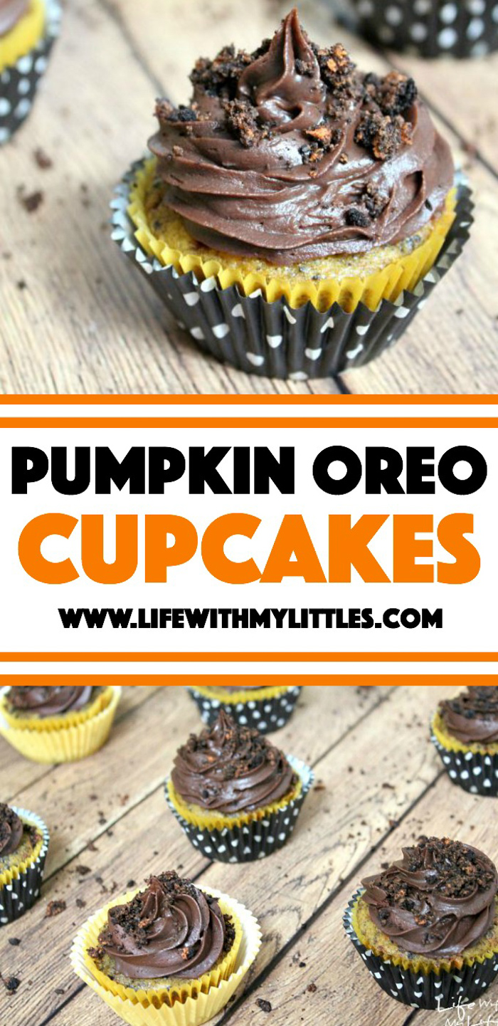 These Pumpkin Oreo Cupcakes are the perfect fall or Halloween dessert! Pumpkin, Oreos, and chocolate are an amazing combo! You have to try this one!