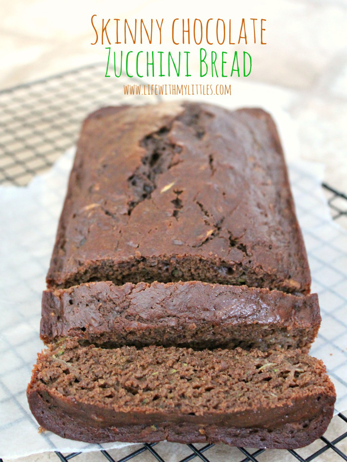 This skinny chocolate zucchini bread is healthy, delicious, moist, and has 2 whole zucchinis! You could easily pass this recipe off as chocolate cake!
