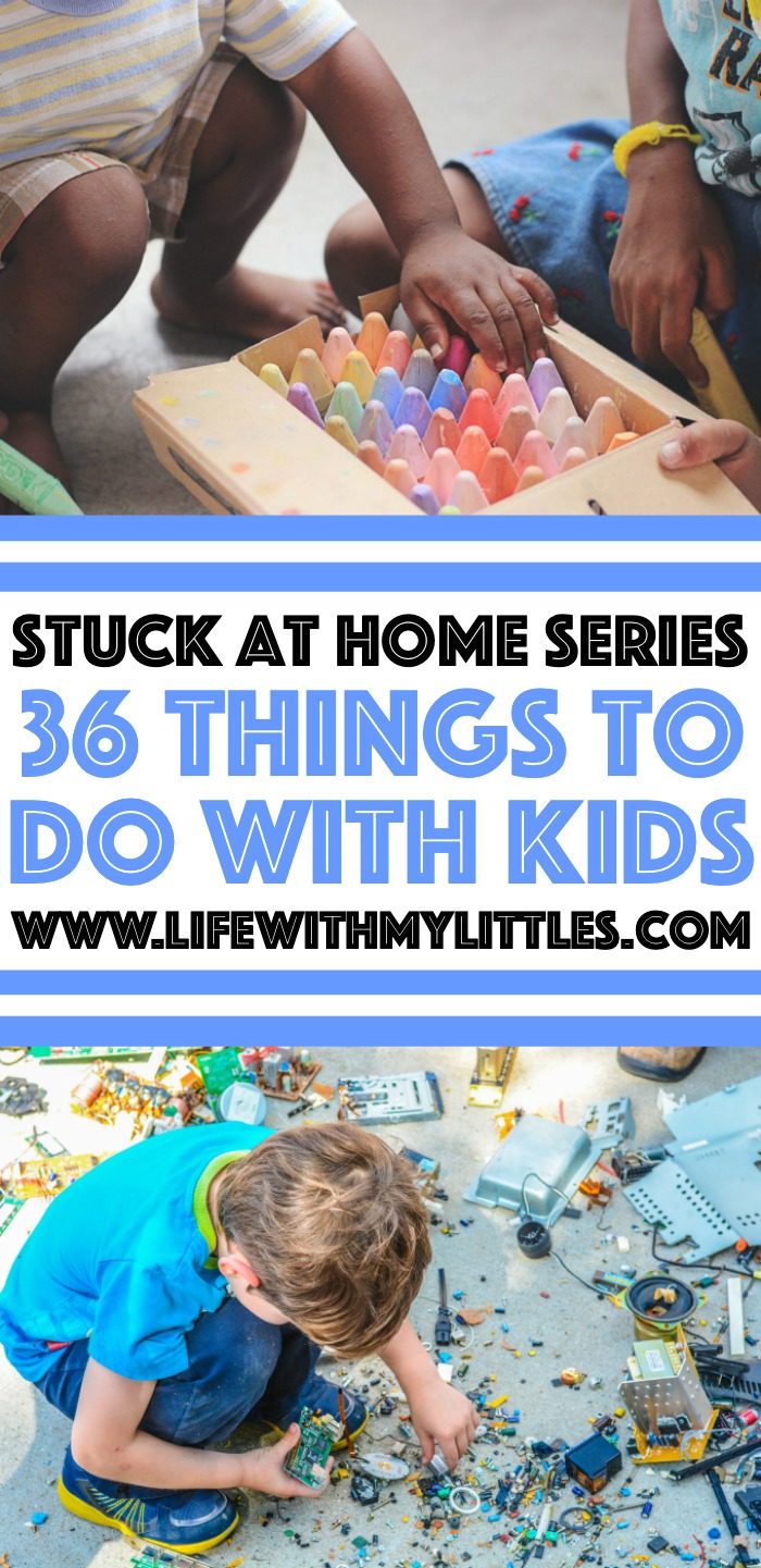 Running out of things to do with kids while you're stuck at home? Kids telling you they're bored and they don't want to play with their toys anymore? No problem! Here are 36 fun and creative things to do with kids that you can do from home with minimal supplies! 