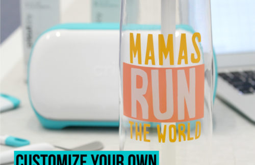 Customize your own water bottle in just a few minutes with the new Cricut Joy! This tutorial includes a free cut file for a "Mamas Run the World" water bottle decal that's perfect for moms who love to run!