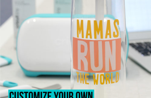Customize your own water bottle in just a few minutes with the new Cricut Joy! This tutorial includes a free cut file for a "Mamas Run the World" water bottle decal that's perfect for moms who love to run!