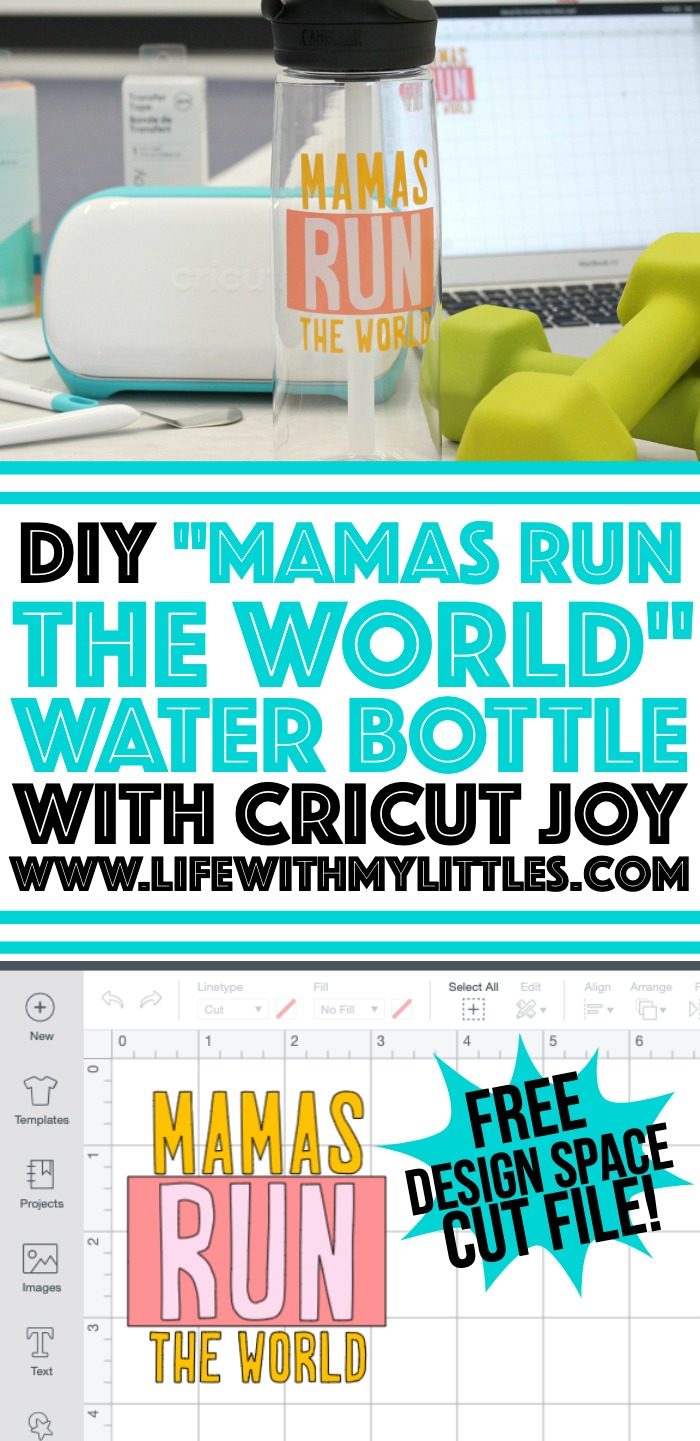 Customize your own water bottle in just a few minutes with the new Cricut Joy! This tutorial includes a free cut file for a "Mamas Run the World" water bottle decal that's perfect for moms who love to run!