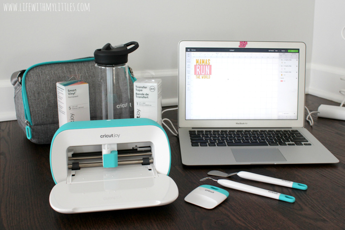 Customize your own water bottle in just a few minutes with the new Cricut Joy! This tutorial includes a free cut file for a "Mamas Run the World" water bottle decal that's perfect for moms who love to run!