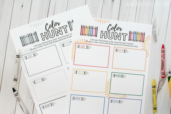 This at-home color hunt printable is a great way to keep kids busy and having fun while you're stuck inside! Great for younger and older kids, and it comes in color or black and white! 