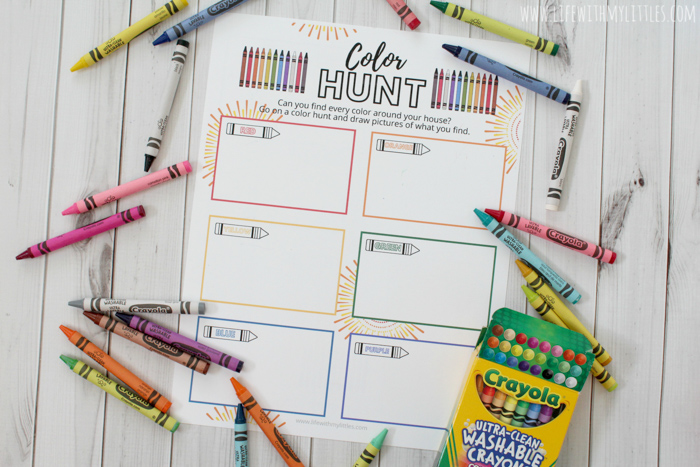 This at-home color hunt printable is a great way to keep kids busy and having fun while you're stuck inside! Great for younger and older kids, and it comes in color or black and white!