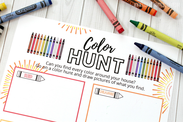 This at-home color hunt printable is a great way to keep kids busy and having fun while you're stuck inside! Great for younger and older kids, and it comes in color or black and white! 