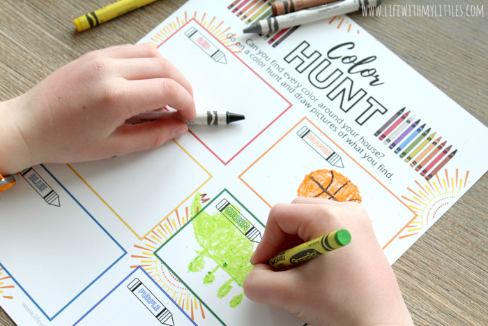 This at-home color hunt printable is a great way to keep kids busy and having fun while you're stuck inside! Great for younger and older kids, and it comes in color or black and white! 