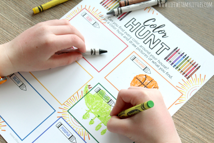 This at-home color hunt printable is a great way to keep kids busy and having fun while you're stuck inside! Great for younger and older kids, and it comes in color or black and white!