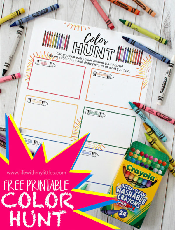 This at-home color hunt printable is a great way to keep kids busy and having fun while you're stuck inside! Great for younger and older kids, and it comes in color or black and white!