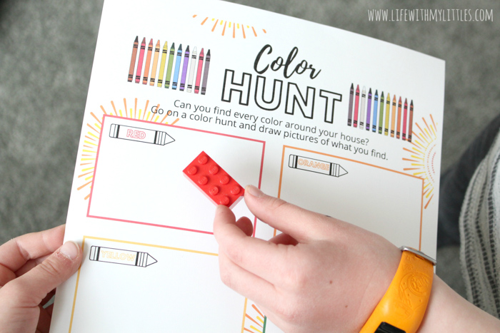 This at-home color hunt printable is a great way to keep kids busy and having fun while you're stuck inside! Great for younger and older kids, and it comes in color or black and white!