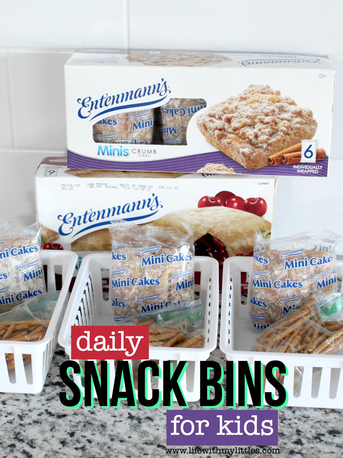 Daily snack bins are the perfect way to end the constant battle over snacktime! Put your kids' snacks in them in the morning, and they get to decide when to eat them! An easy, DIY solution that stops pestering and teaches self-control!