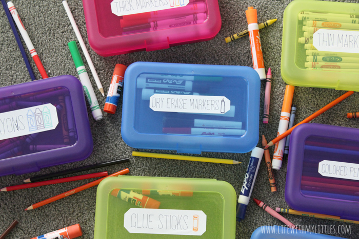 These DIY labels for school supplies are so simple to make and apply! You can easily personalize them for your child and they only take a few minutes to make. Such a great way to label supplies for school!