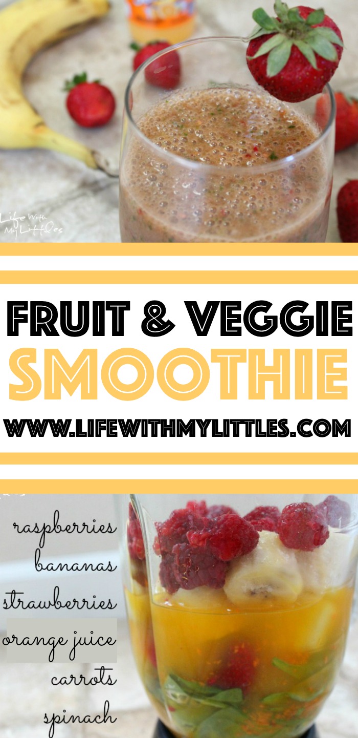 This fruit and veggie smoothie is the perfect way to get extra fruit and veggies. And you can't even taste the vegetables