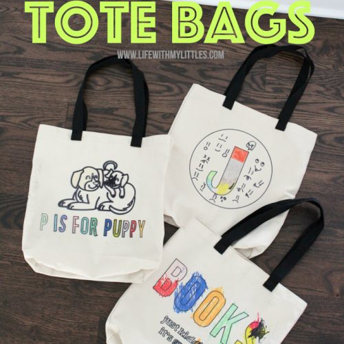 Kid-colored tote bags are an easy, personal DIY holiday gift! Make custom tote bags for your kids or friends, or gift them to grandparents or teachers!