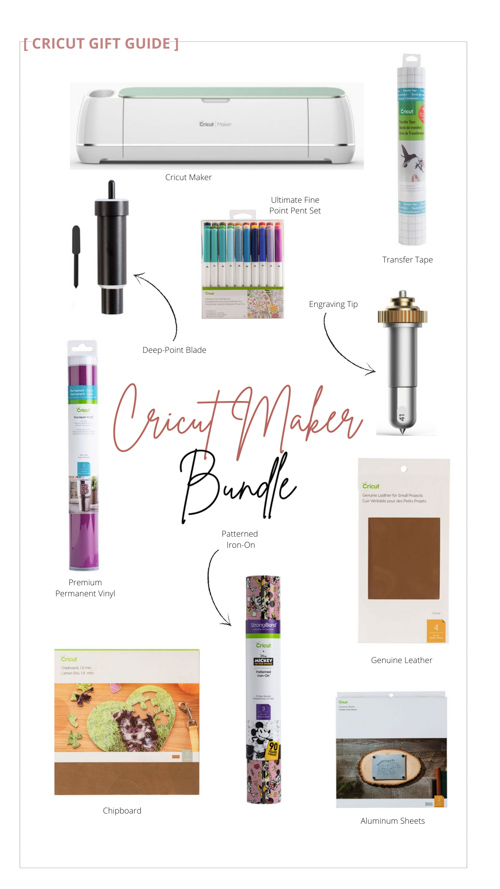 Cricut gift guide for the Cricut Maker! This gift bundle is perfect for people who run businesses or are constantly crafting! Everything you need to get started with the Cricut Maker!