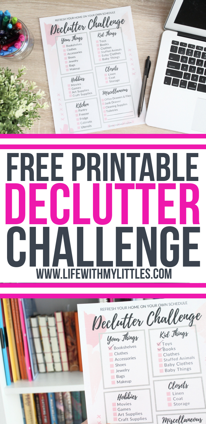 Declutter challenge printable available for free download. Refresh your home and get rid of the clutter on your own schedule with this easy-to-follow checklist!