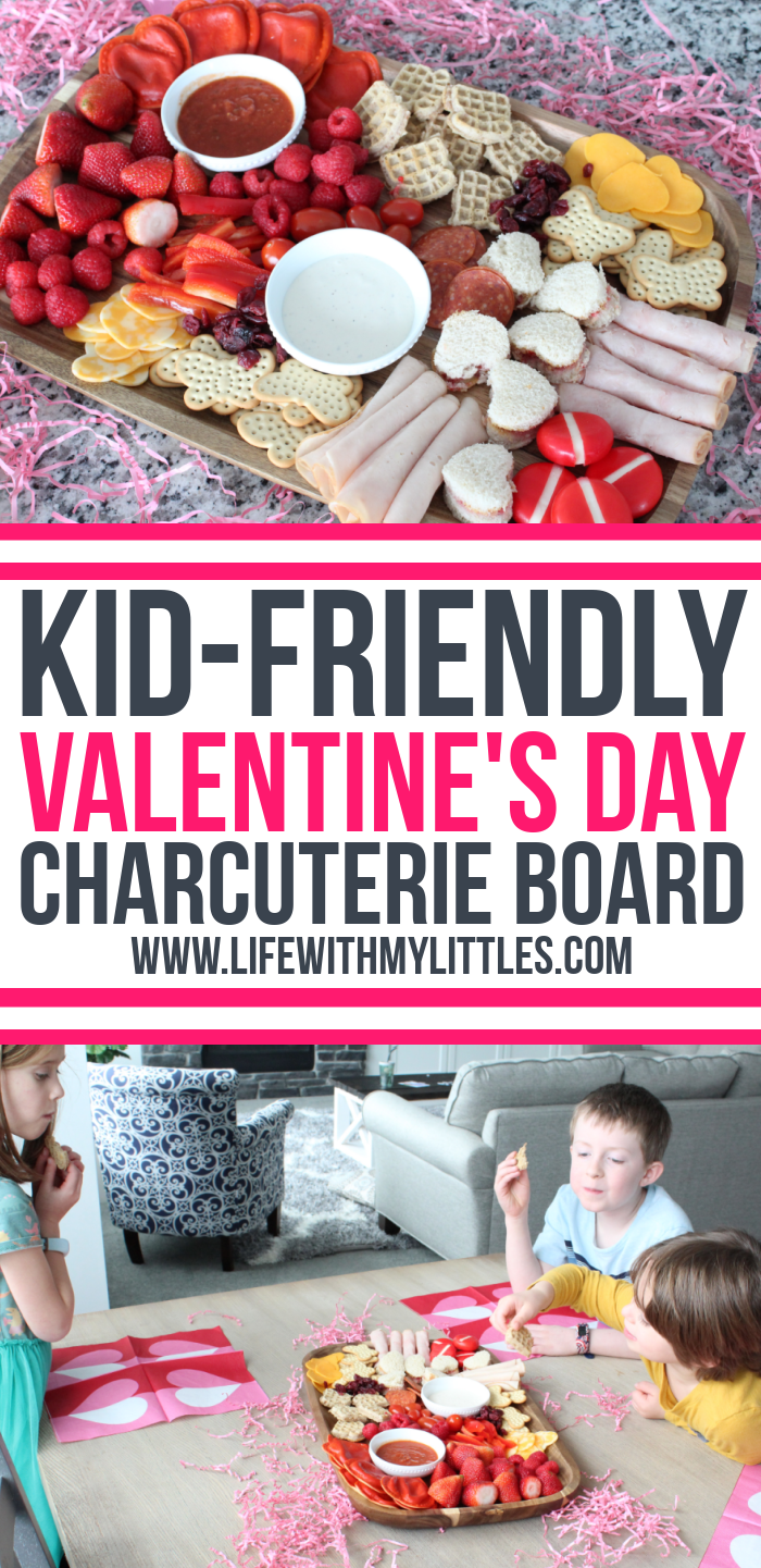 This kid-friendly Valentine's Day charcuterie board is such a fun idea for lunch or dinner. It's easy to put together, and there are lots of great pink and red food suggestions included so you can make your own! Making a charcuterie board for kids has never been easier!