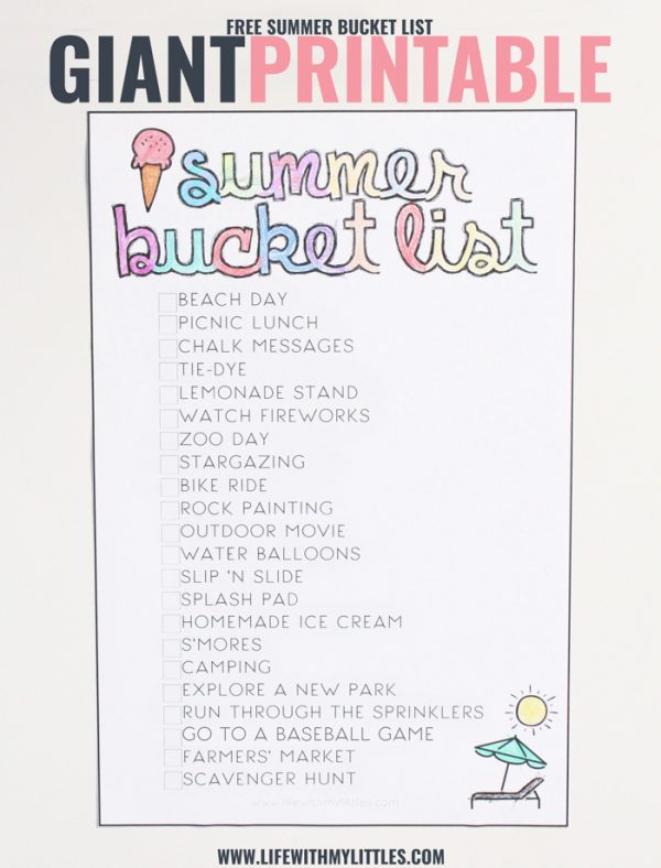 Giant Printable Summer Bucket List for Kids