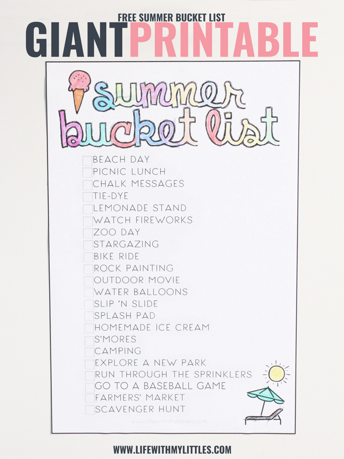 This free giant printable summer bucket list for kids is such a fun way to stay busy this summer! Print if off, color it in, and enjoy your summer!