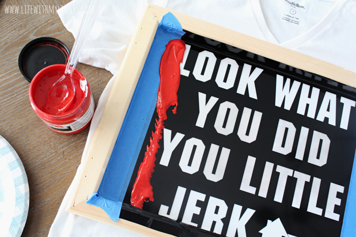 DIY Home Alone screen print shirt based on Uncle Frank's line "Look what you did, you little jerk!" One of the best lines from the original movie on a tee! Includes the free cut file on Cricut Design Space, and a full tutorial!