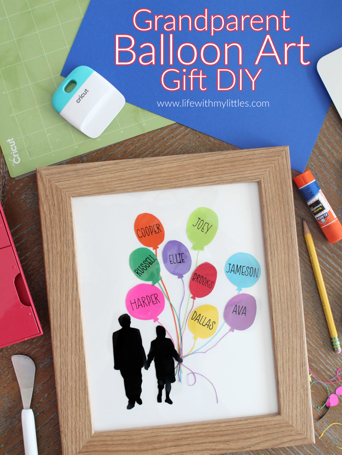 Grandparent balloon art gift you can DIY and give this Christmas! All you need is some cardstock and a Cricut machine to make the perfect, personalized grandparent gift.