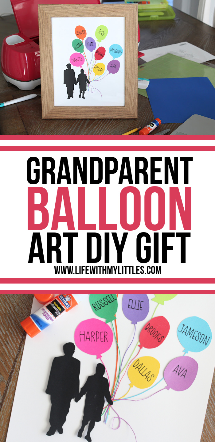 Grandparent balloon art gift you can DIY and give this Christmas! All you need is some cardstock and a Cricut machine to make the perfect, personalized grandparent gift.