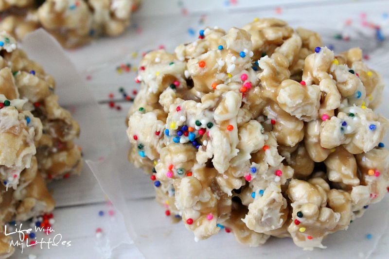 White Chocolate Sprinkle Caramel Popcorn